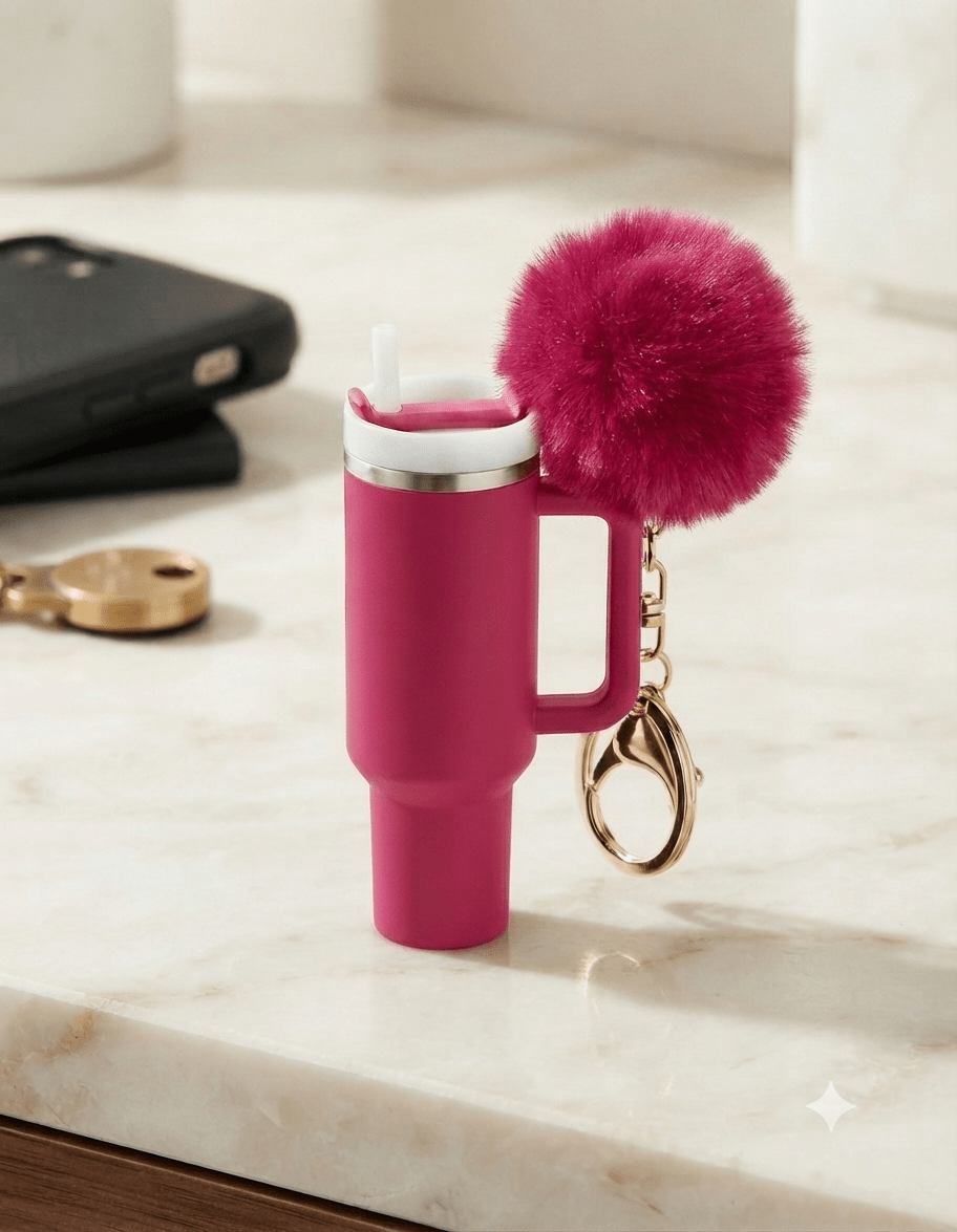 Mini Tumbler Keychain with Pom Pom & Storage - Angelique Boutique