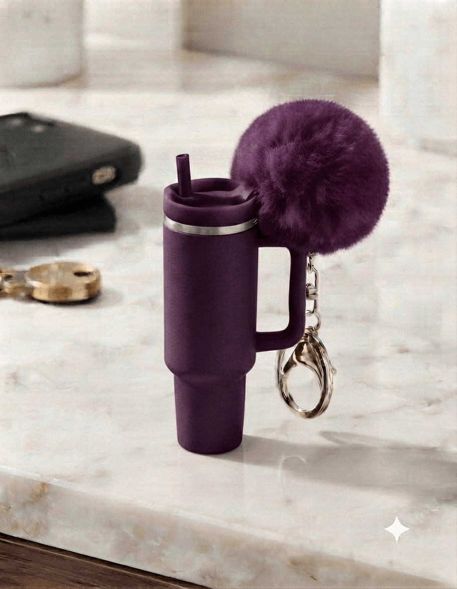 Mini Tumbler Keychain with Pom Pom & Storage - Angelique Boutique
