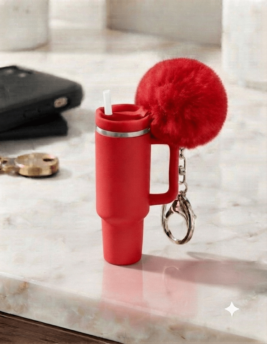Mini Tumbler Keychain with Pom Pom & Storage - Angelique Boutique