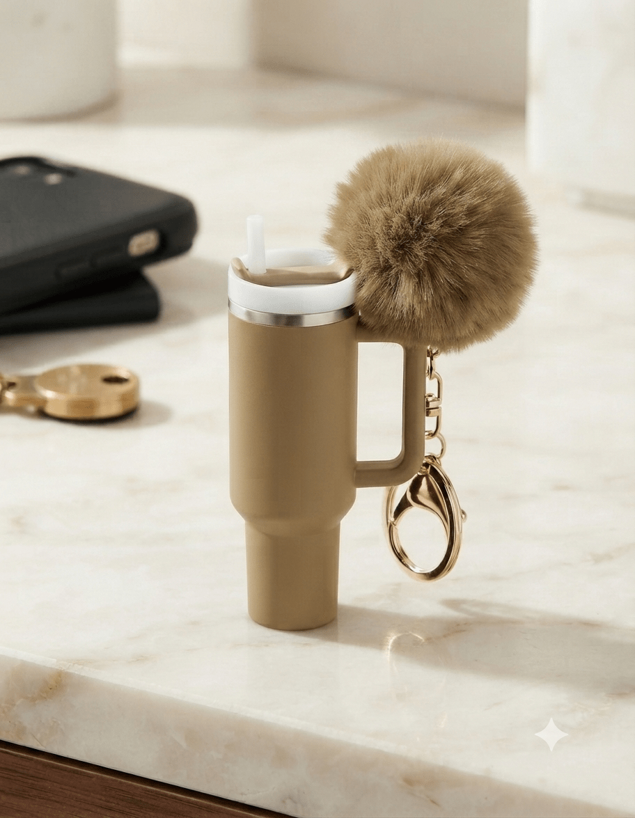 Mini Tumbler Keychain with Pom Pom & Storage - Angelique Boutique