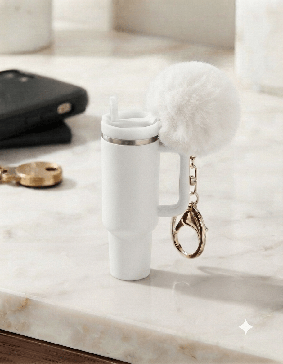 Mini Tumbler Keychain with Pom Pom & Storage - Angelique Boutique