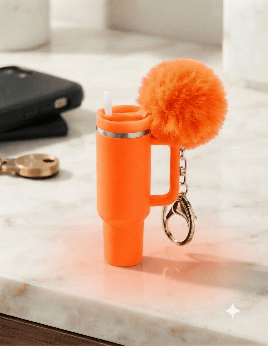 Mini Tumbler Keychain with Pom Pom & Storage - Angelique Boutique