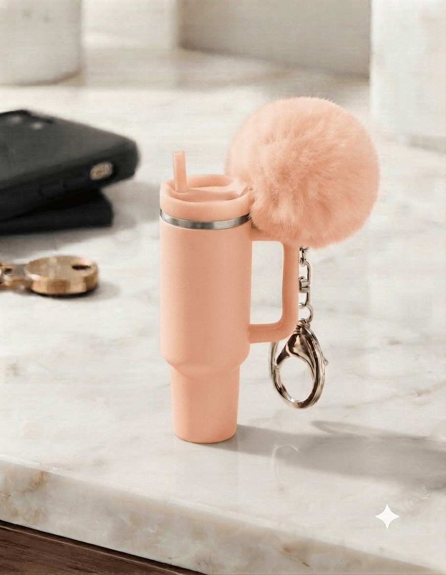 Mini Tumbler Keychain with Pom Pom & Storage - Angelique Boutique