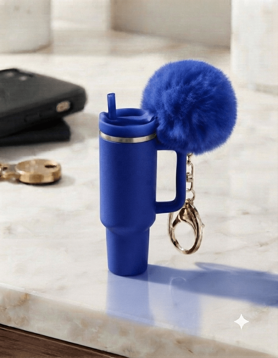 Mini Tumbler Keychain with Pom Pom & Storage - Angelique Boutique
