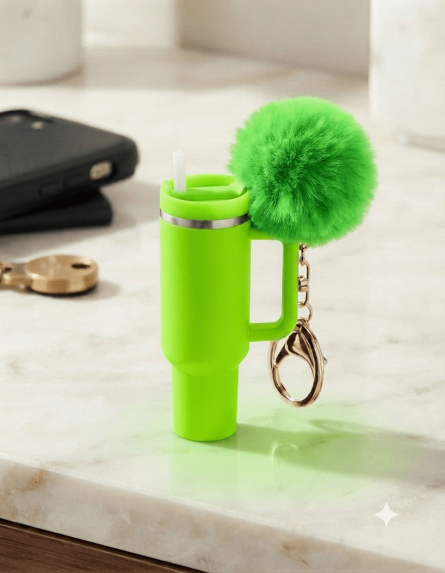 Mini Tumbler Keychain with Pom Pom & Storage - Angelique Boutique