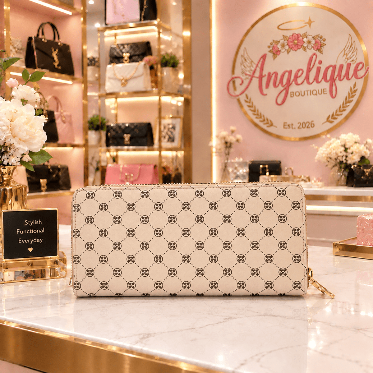 Multi-Compartment Women's Wallet in Black, Pink, Brown & Beige - Angelique Boutique