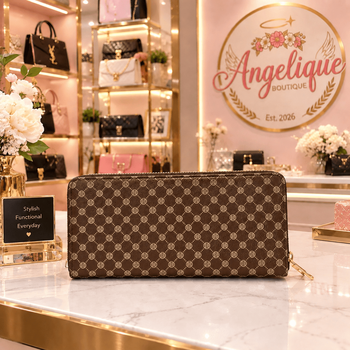 Multi-Compartment Women's Wallet in Black, Pink, Brown & Beige - Angelique Boutique