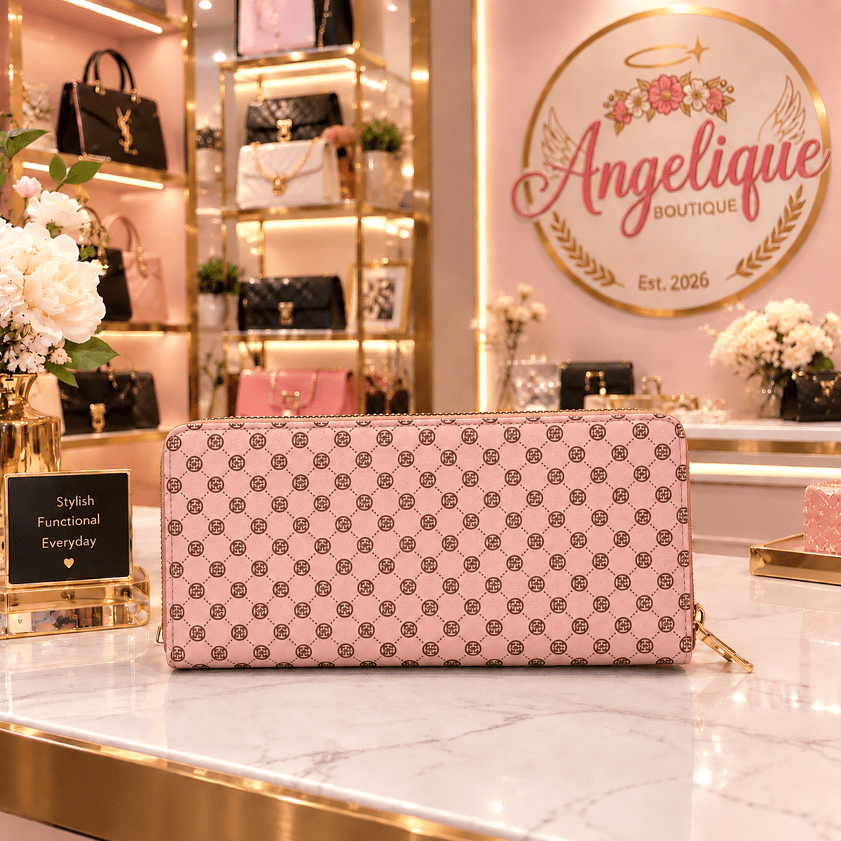Multi-Compartment Women's Wallet in Black, Pink, Brown & Beige - Angelique Boutique