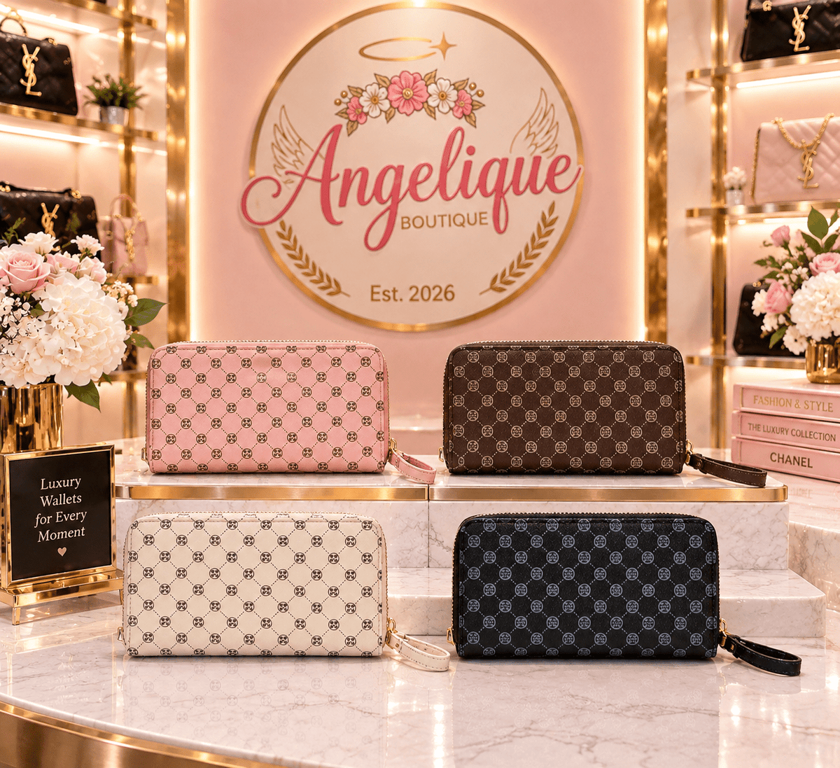 Multi-Compartment Women's Wallet in Black, Pink, Brown & Beige - Angelique Boutique