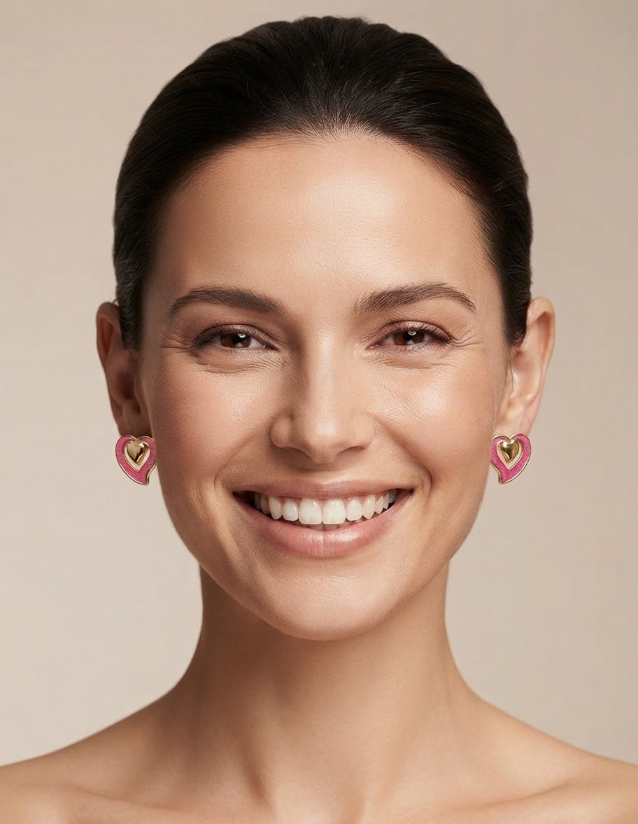 Open Heart Hoop Earrings – Gold-Tone Enamel Stainless Steel - Angelique Boutique