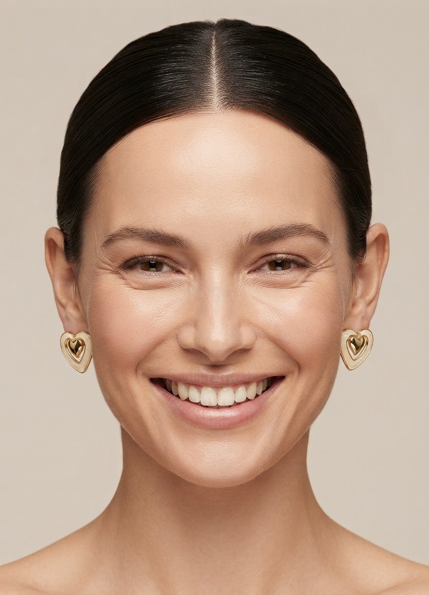 Open Heart Hoop Earrings – Gold-Tone Enamel Stainless Steel - Angelique Boutique