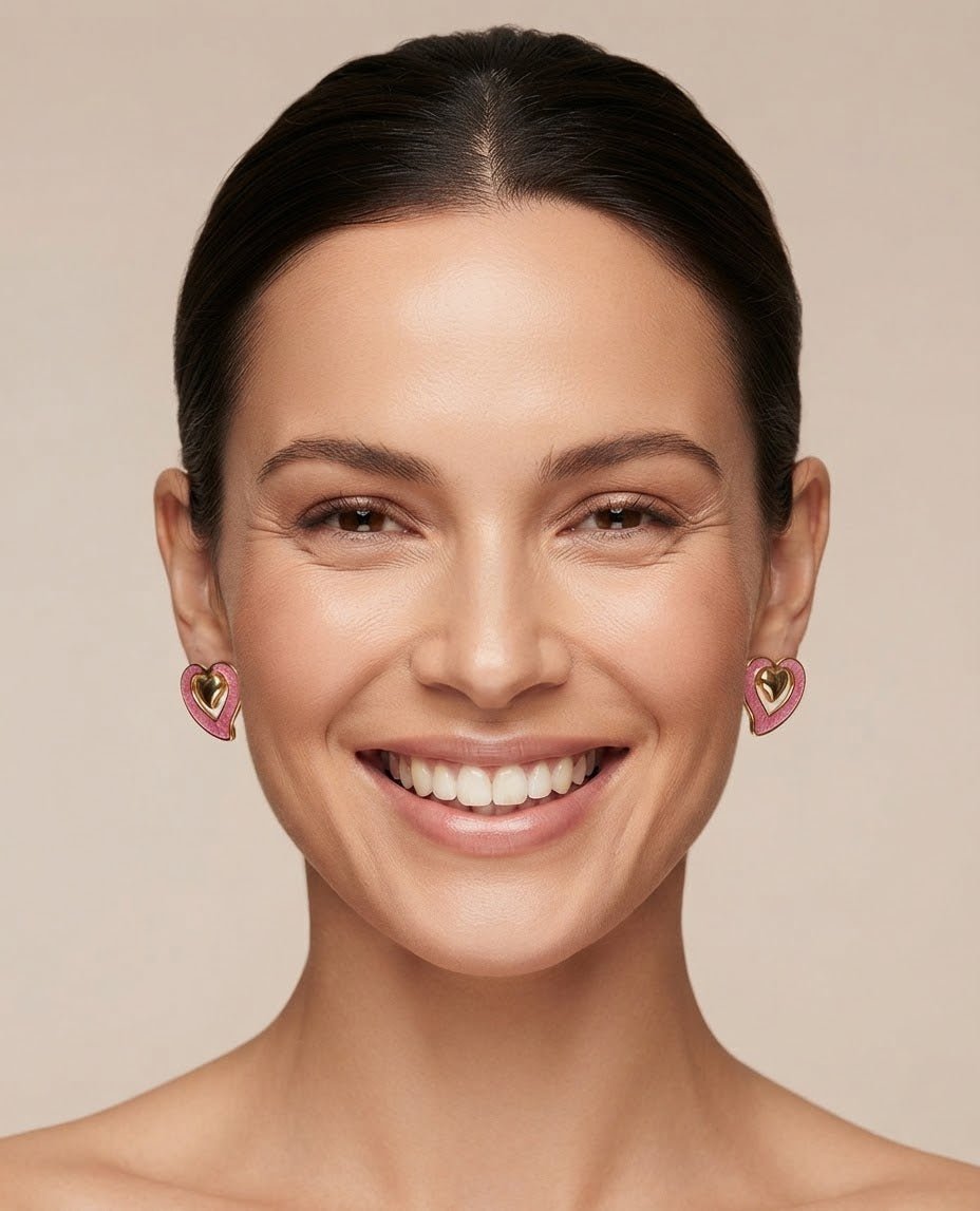 Open Heart Hoop Earrings – Gold-Tone Enamel Stainless Steel - Angelique Boutique