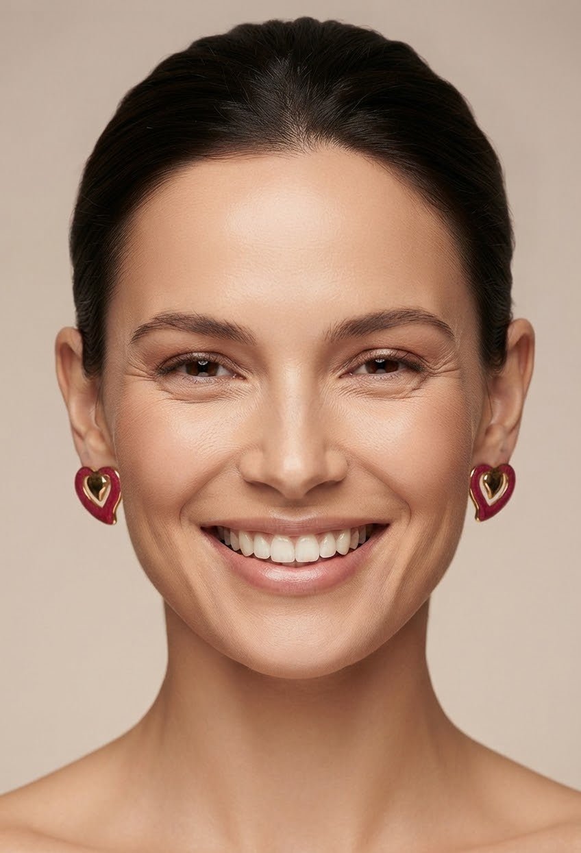 Open Heart Hoop Earrings – Gold-Tone Enamel Stainless Steel - Angelique Boutique