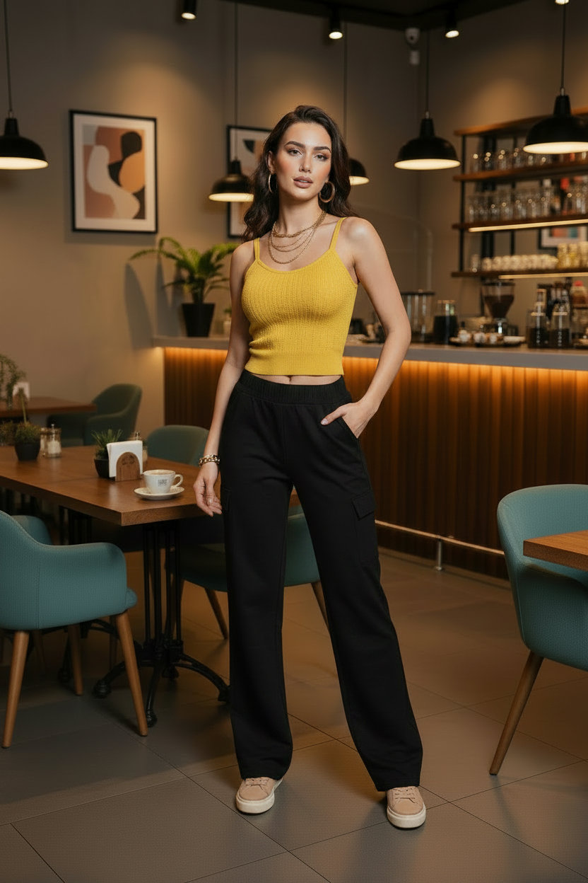 Pantalón Cargo Premium Mujer Cintura Elástica y Bolsillos | Negro Azul Vino Kaki Verde Gris
