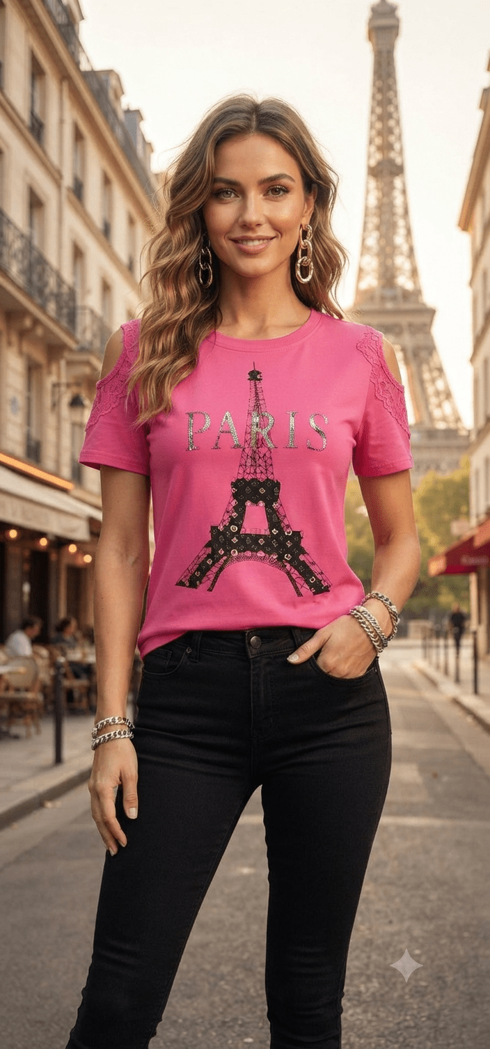 Paris Blouse with Shoulder Details & Stone Accents - Angelique Boutique