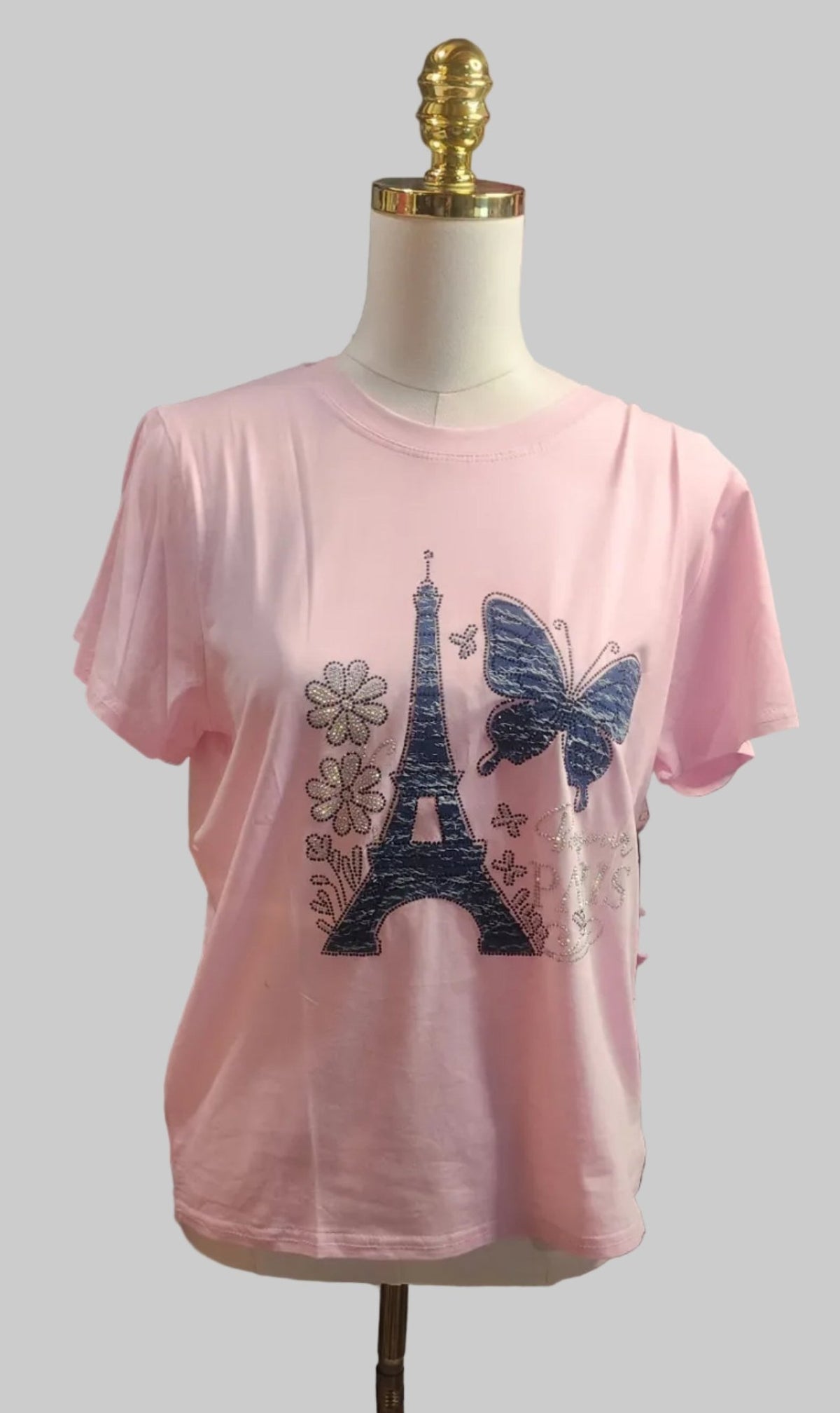 Paris Eiffel Tower Butterfly Graphic Tee | Women's Short Sleeve Top - Angelique Boutique