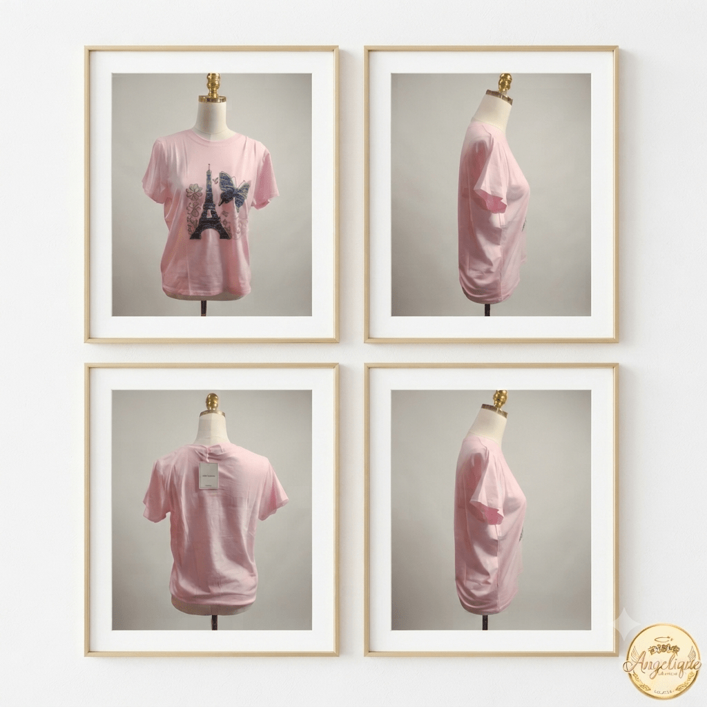 Paris Eiffel Tower Butterfly Graphic Tee | Women's Short Sleeve Top - Angelique Boutique