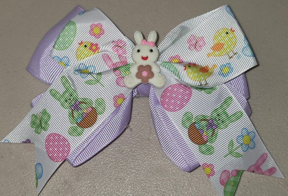 Pastel Bunny Hair Bow for Girls Ponytail Ribbon Clip