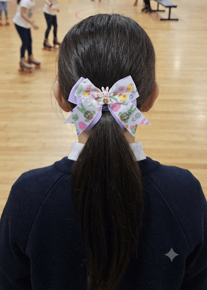 Pastel Bunny Hair Bow for Girls Ponytail Ribbon Clip