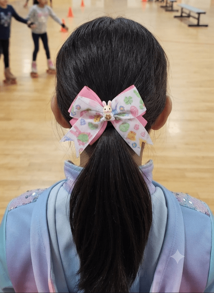 Pastel Bunny Hair Bow for Girls Ponytail Ribbon Clip