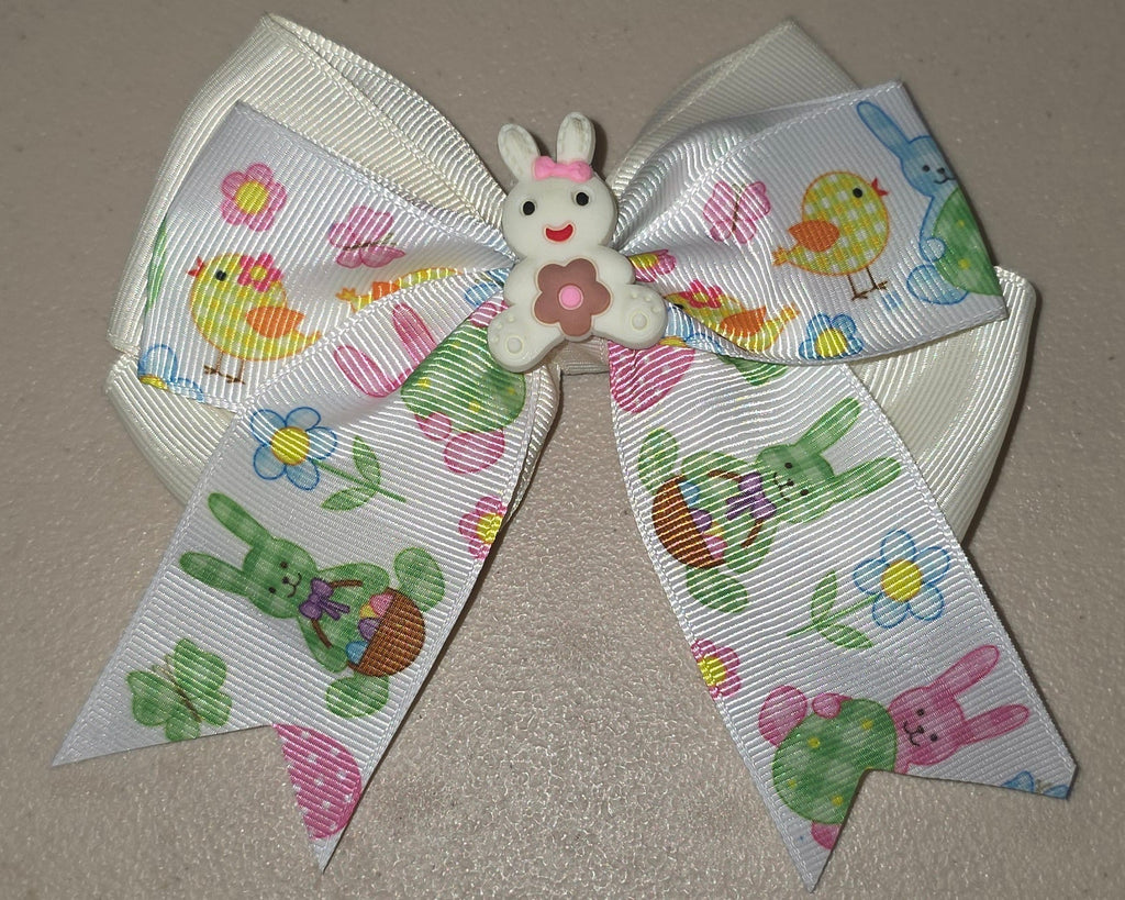 Pastel Bunny Hair Bow for Girls Ponytail Ribbon Clip