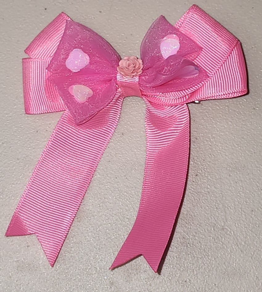 Pastel Heart Tulle Hair Bow Clip for Girls
