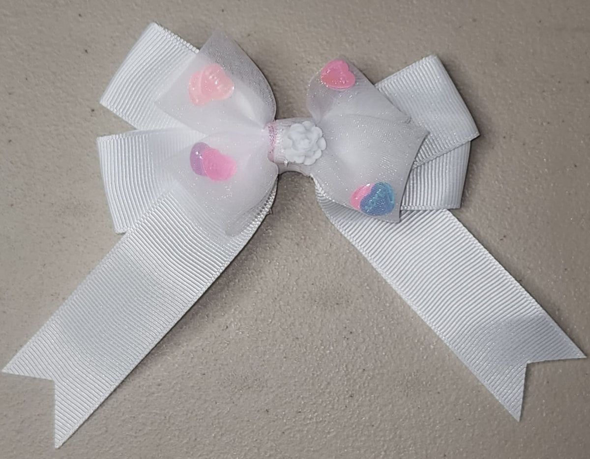 Pastel Heart Tulle Hair Bow Clip for Girls