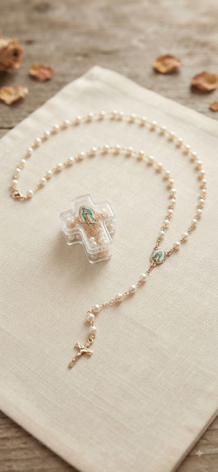 Pearl Rosary Necklace with Cross Gift Box – 3 Styles - Angelique Boutique