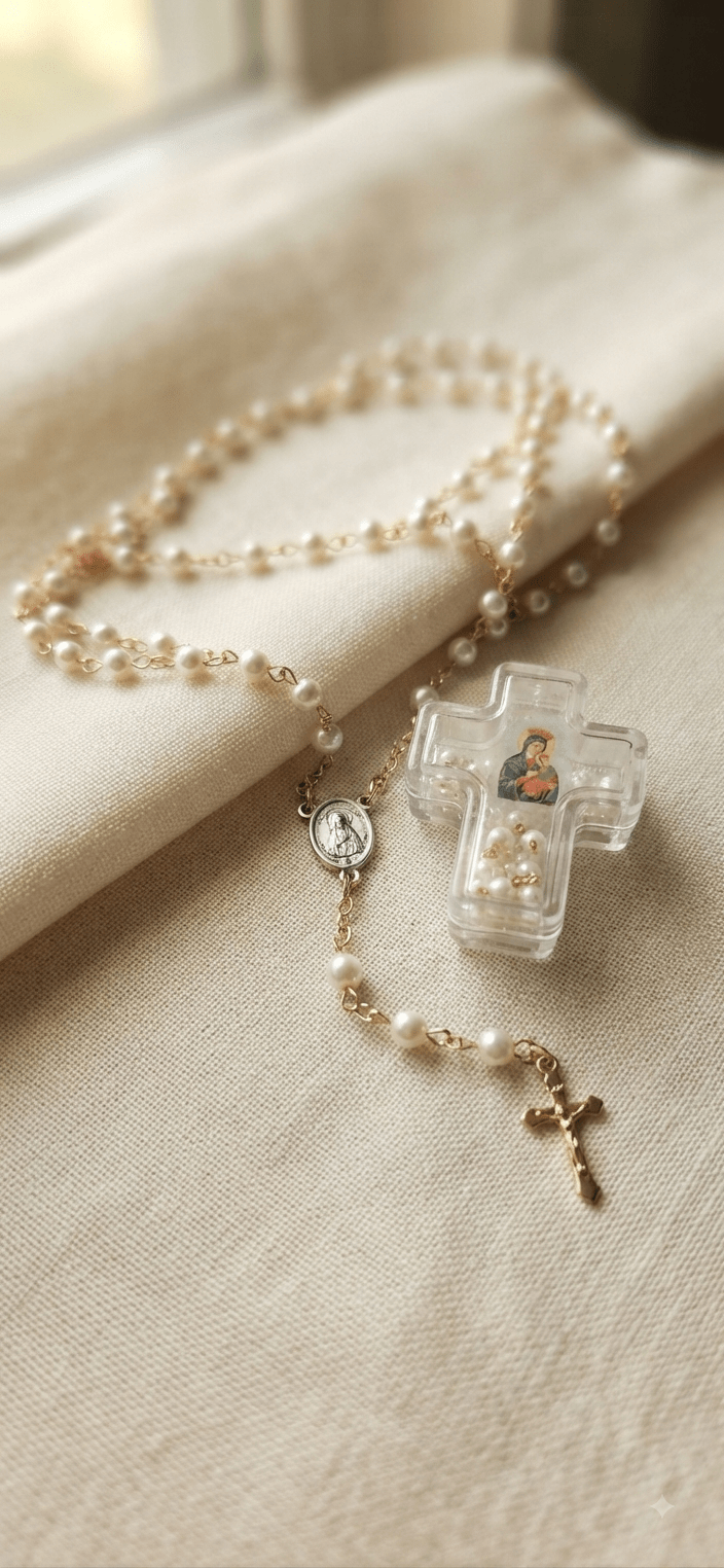 Pearl Rosary Necklace with Cross Gift Box – 3 Styles - Angelique Boutique