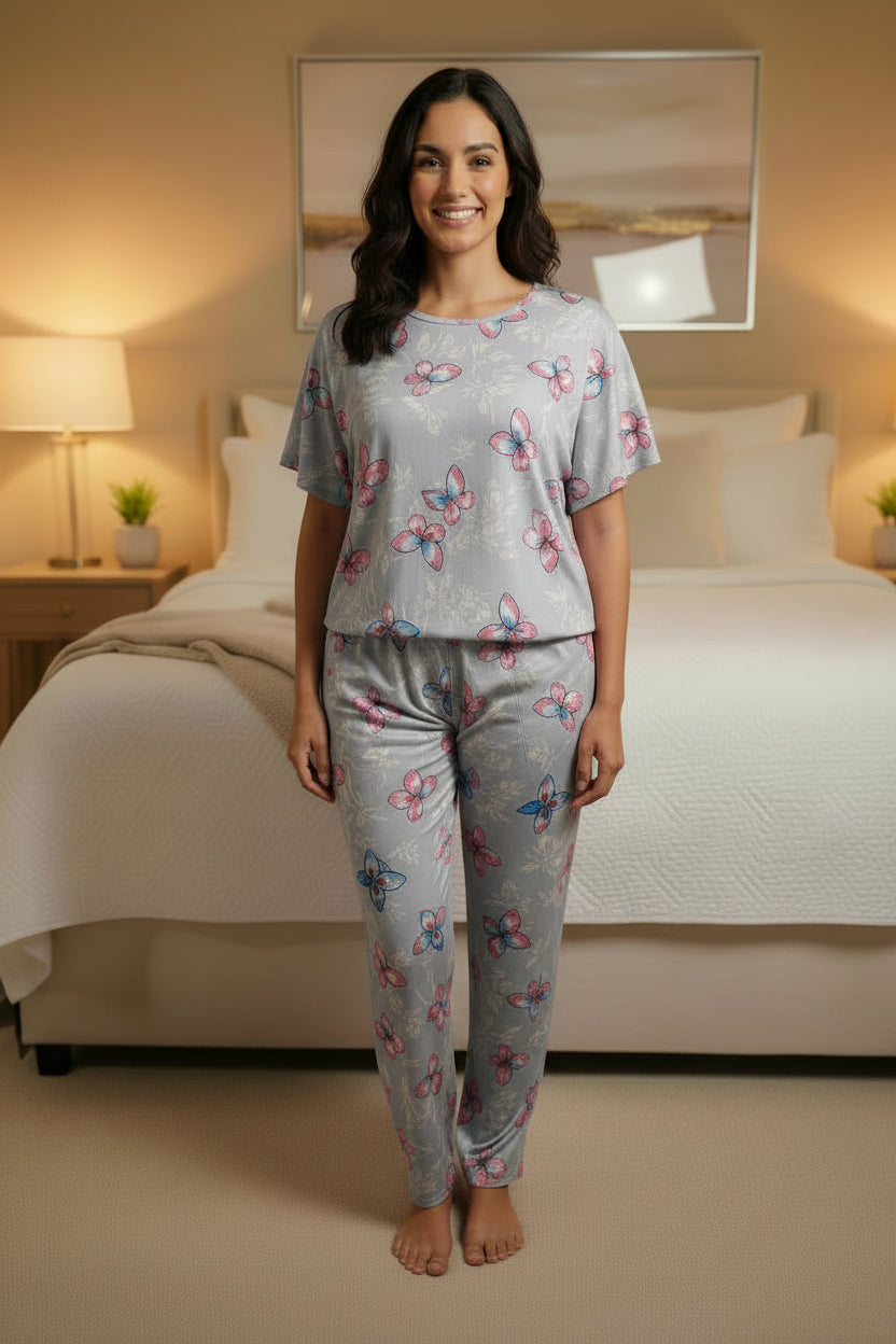 Pijama Dos Piezas con Estampado de Mariposas 🦋 | Pantalón Largo