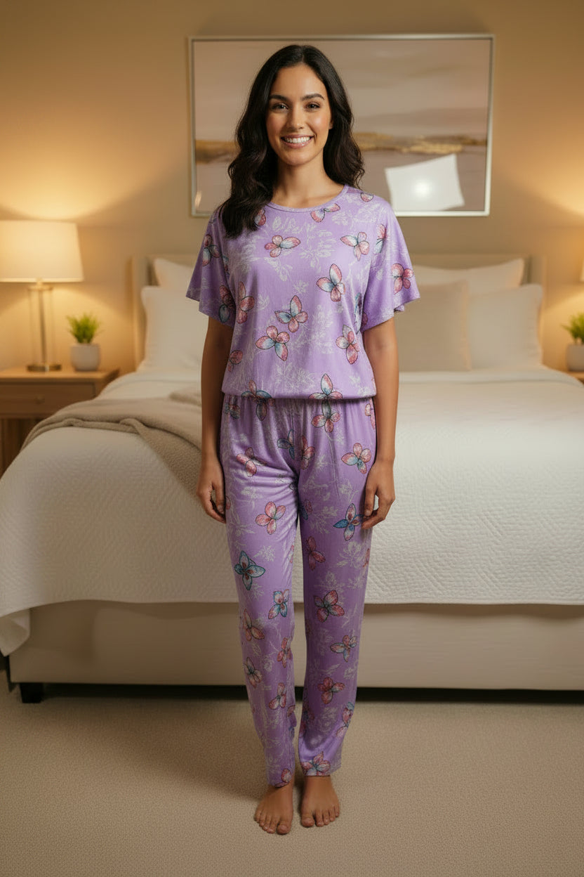 Pijama Dos Piezas con Estampado de Mariposas 🦋 | Pantalón Largo