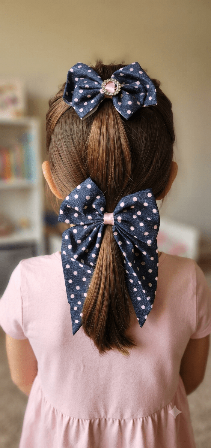 Polka Dot Hair Bow Set for Girls – 2-Piece Coquette - Angelique Boutique