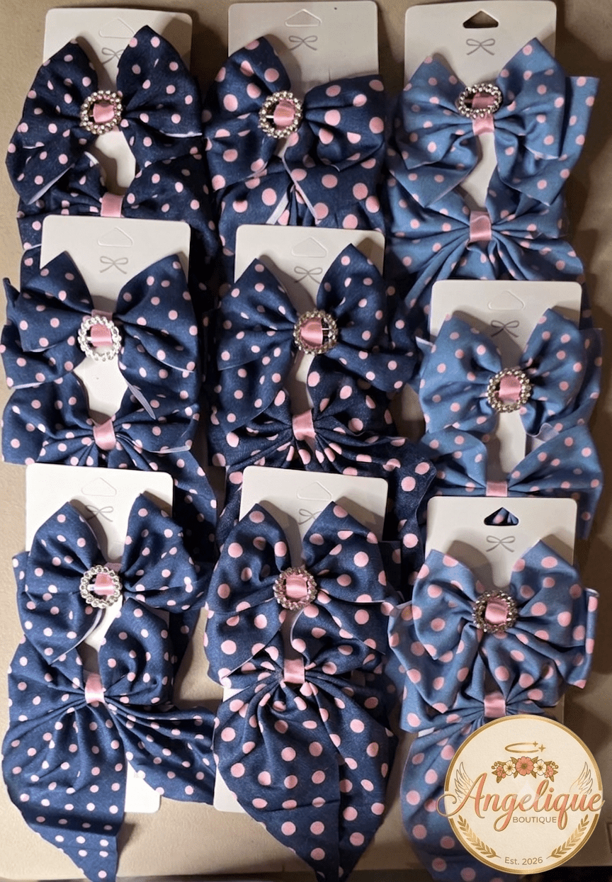 Polka Dot Hair Bow Set for Girls – 2-Piece Coquette - Angelique Boutique