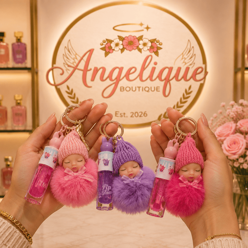 Pom Pom Keychain with Magic Lip Gloss – Cupcake Flavor - Angelique Boutique