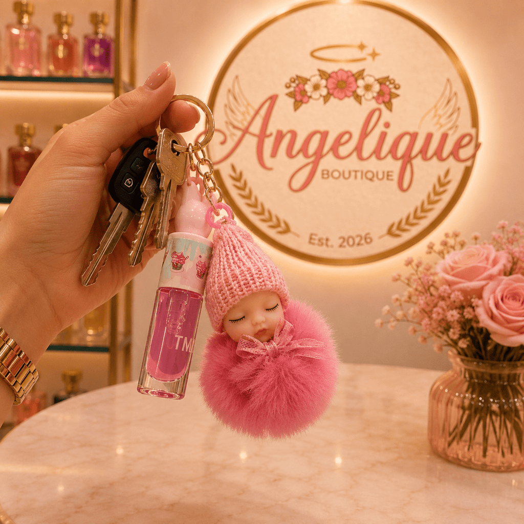 Pom Pom Keychain with Magic Lip Gloss – Cupcake Flavor - Angelique Boutique