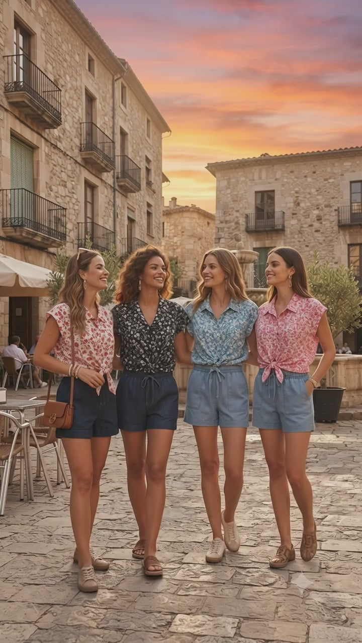 Pantalón Jean Corto con Elástico y Cordón Ajustable en la Cintura