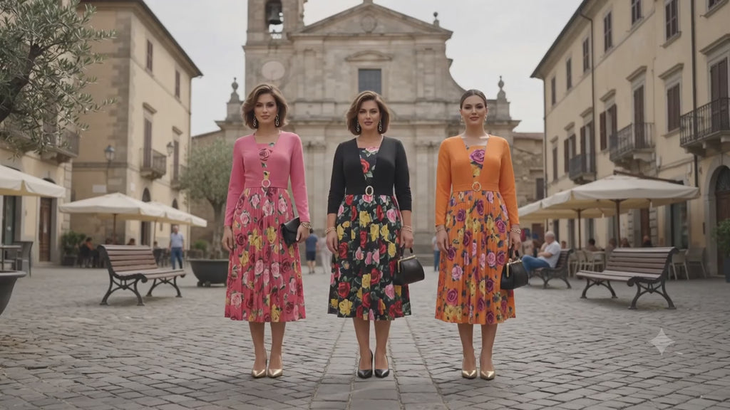 Women's Floral Midi Dress with Matching Cardigan