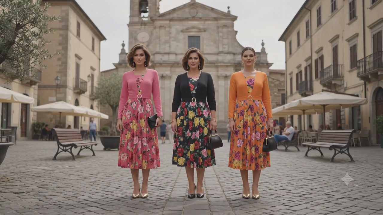 Women's Floral Midi Dress with Matching Cardigan
