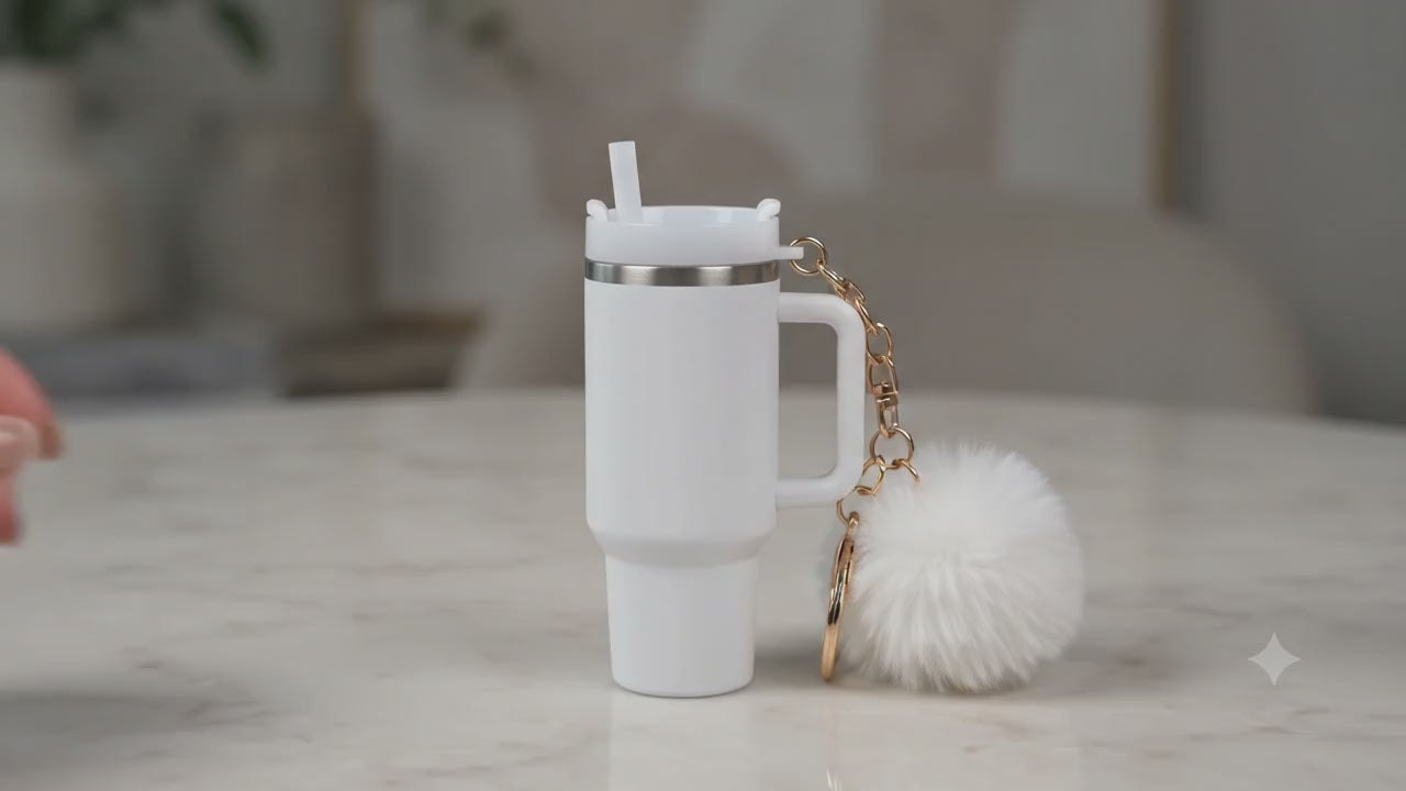 Mini Tumbler Keychain with Pom Pom & Storage