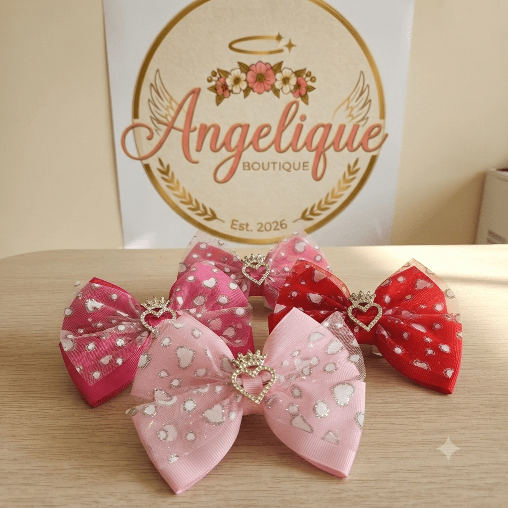 Princess Crown Heart Hair Bow with Light - Angelique Boutique