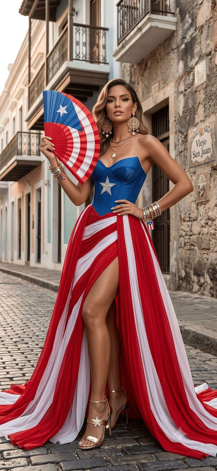 Puerto Rico Flag Hand Fan – Red Blue White - Angelique Boutique
