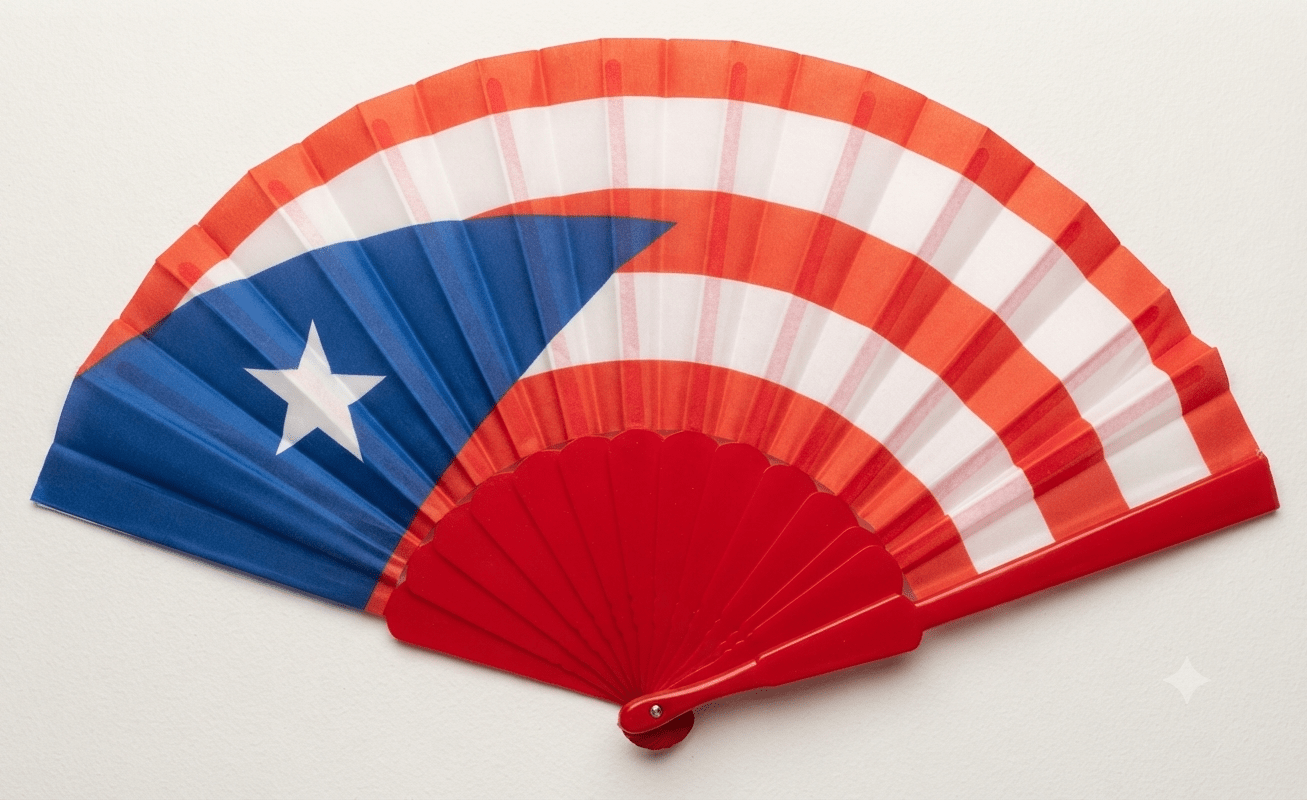 Puerto Rico Flag Hand Fan – Red Blue White - Angelique Boutique