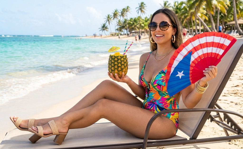 Puerto Rico Flag Hand Fan – Red Blue White - Angelique Boutique