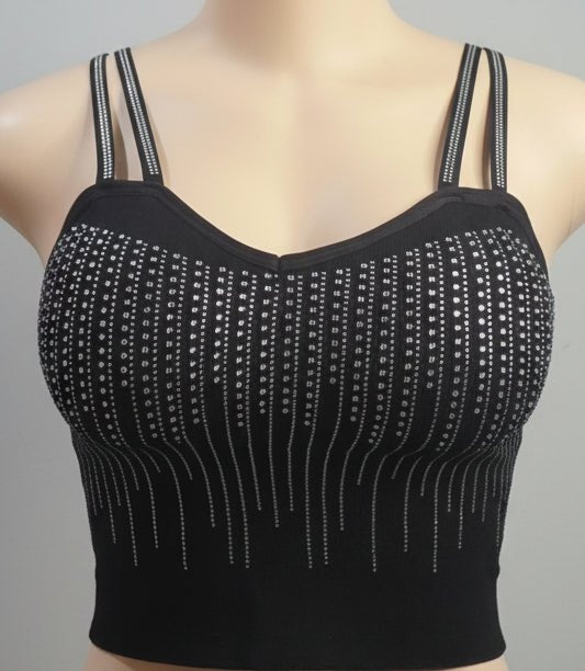 Rhinestone Fringe Crop Top | Women's Sparkle Camisole - Angelique Boutique