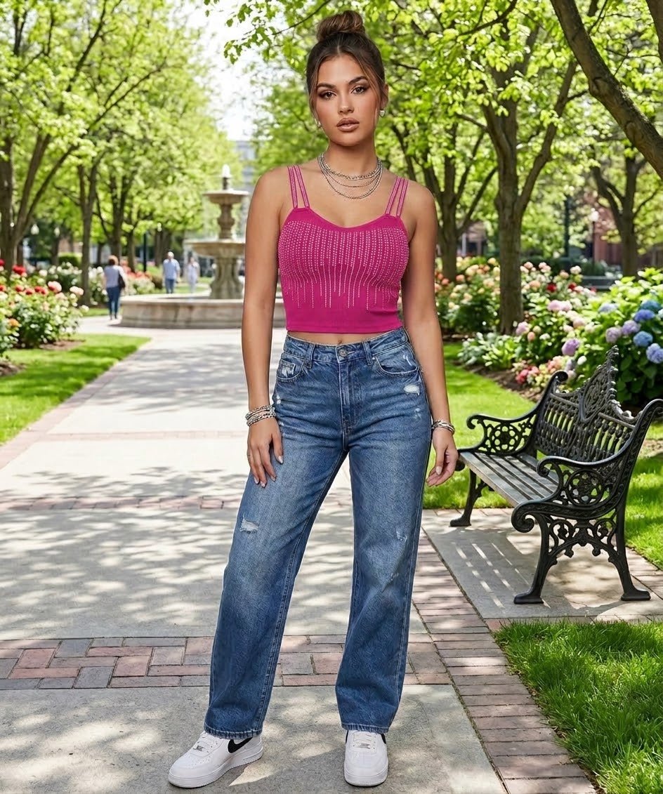 Rhinestone Fringe Crop Top | Women's Sparkle Camisole - Angelique Boutique