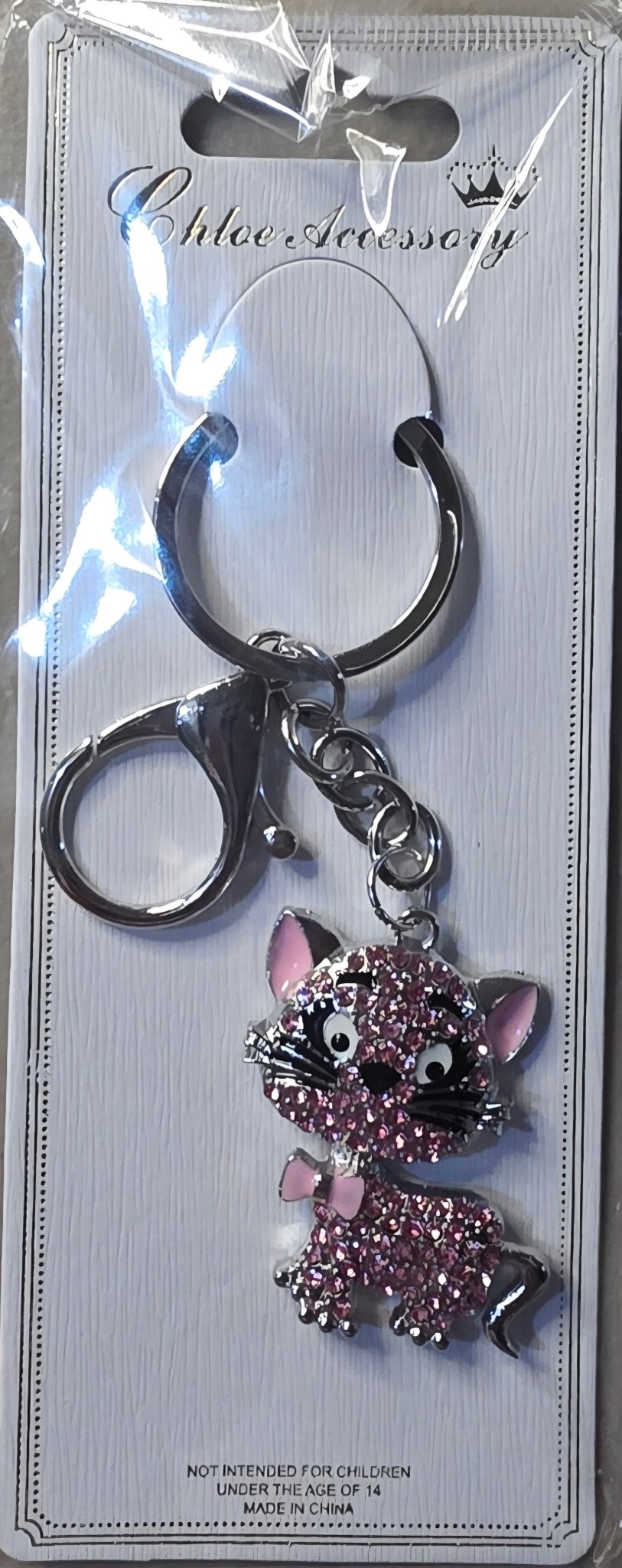 Rhinestone Kitty Cat Keychain Charm – Gold & Silver 5 Colors - Angelique Boutique