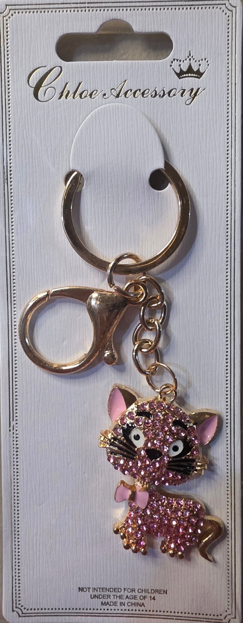 Rhinestone Kitty Cat Keychain Charm – Gold & Silver 5 Colors - Angelique Boutique