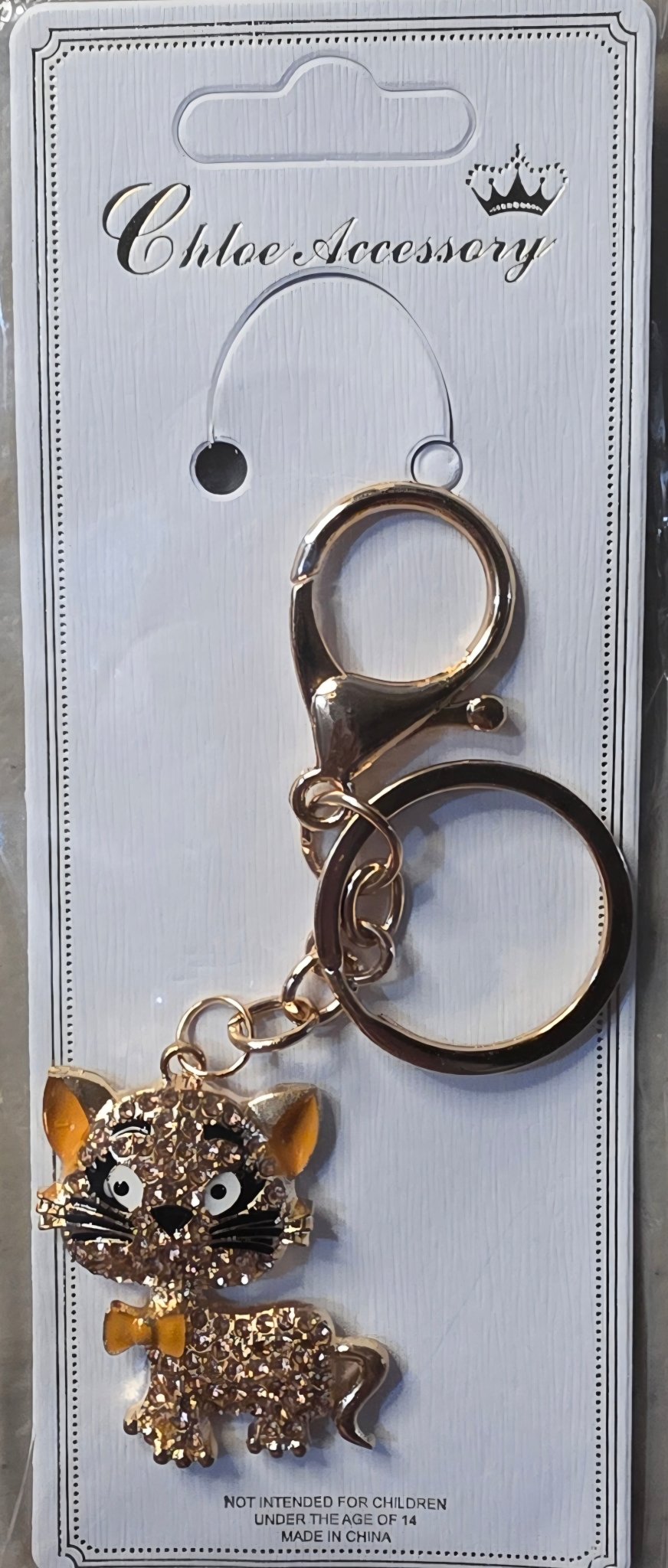 Rhinestone Kitty Cat Keychain Charm – Gold & Silver 5 Colors - Angelique Boutique