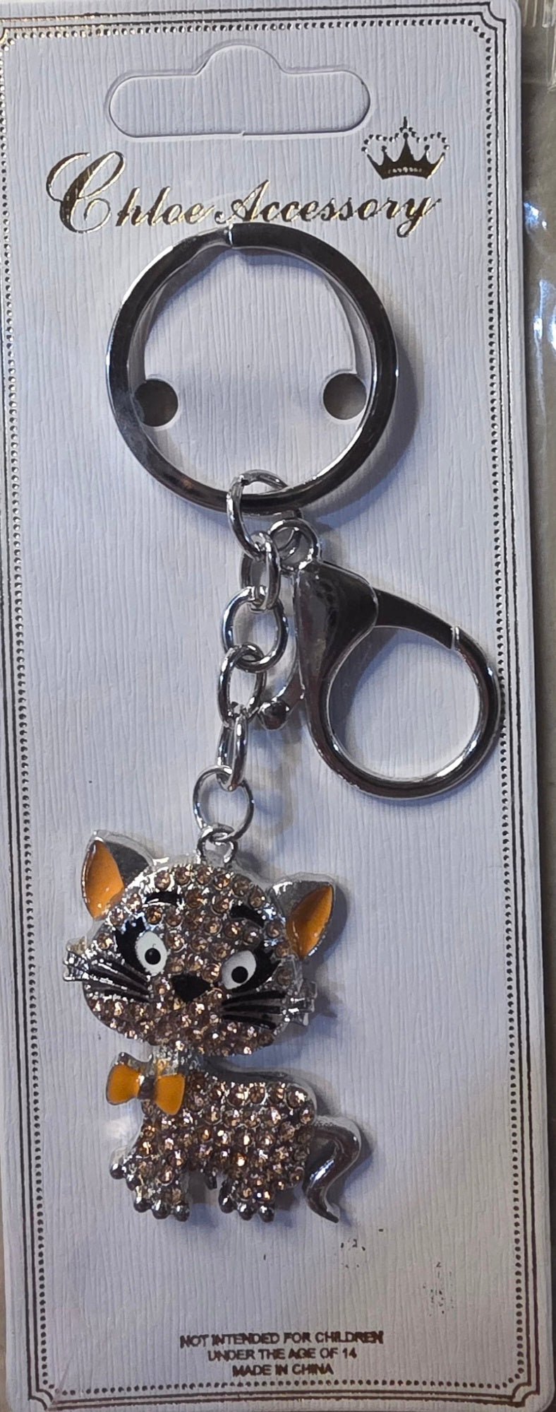 Rhinestone Kitty Cat Keychain Charm – Gold & Silver 5 Colors - Angelique Boutique