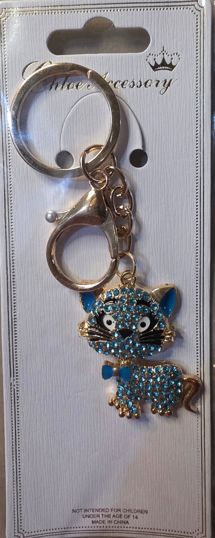 Rhinestone Kitty Cat Keychain Charm – Gold & Silver 5 Colors - Angelique Boutique